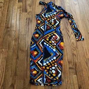 One sleeve multi colored dress